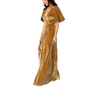 Baltic Born Meghan Velvet Wrap Maxi Dress Gold Small Wedding Bridesmaid